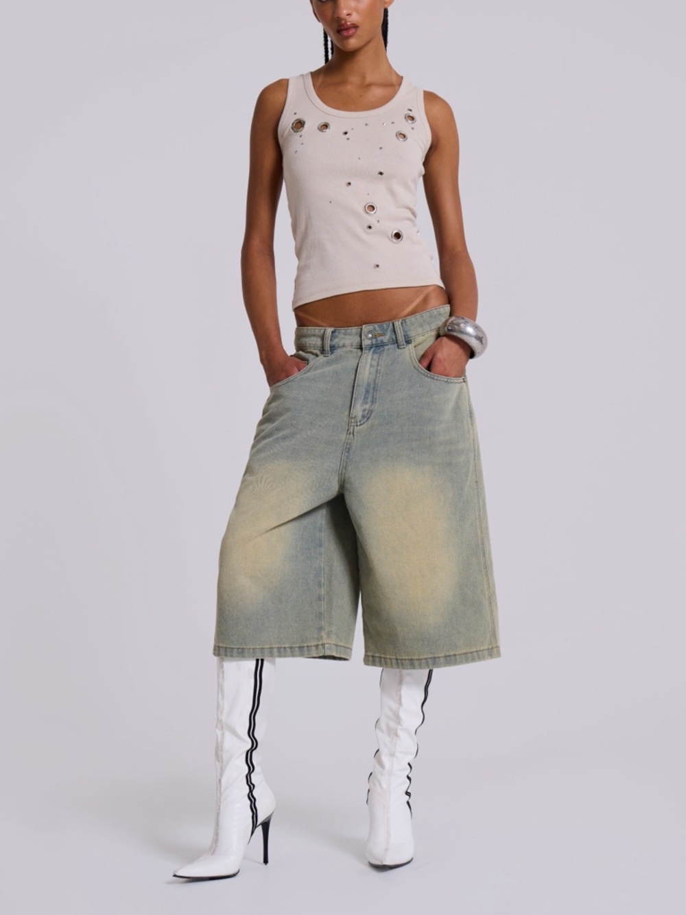 Jaded London Colossus Fit Light Wash Blue Denim Jean Jumbo Jorts- W24’